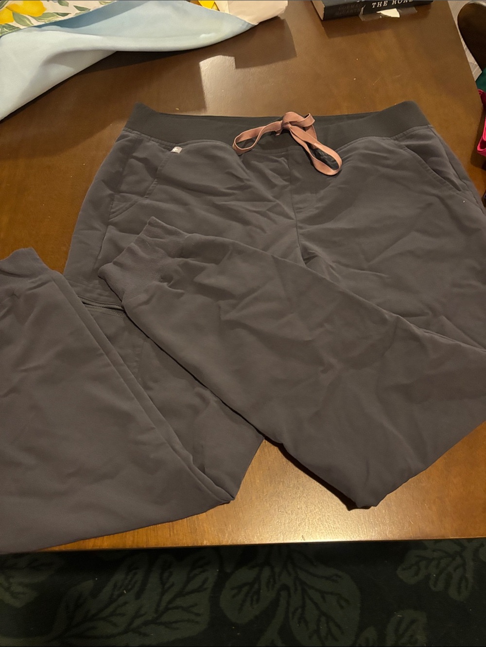 Figs Women's Scrub Pants in Charcoal with Pink Drawstring joggers